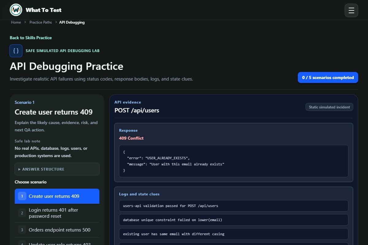 API debugging: An API incident with response data and state clues.