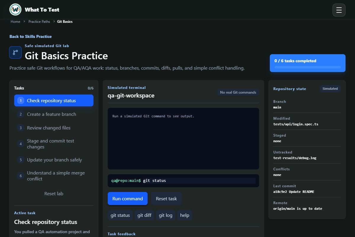 Git basics: Git task and simulated repository workflow.