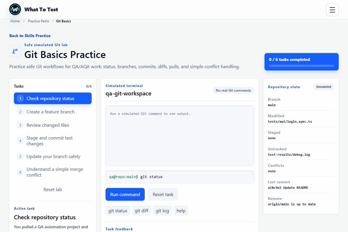 Git basics: Git task and simulated repository workflow.