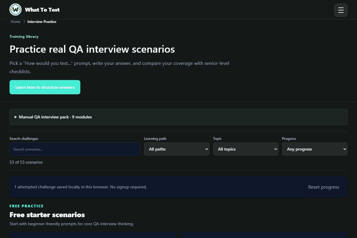 Interview scenario library: Scenario search and filters in the interview library.