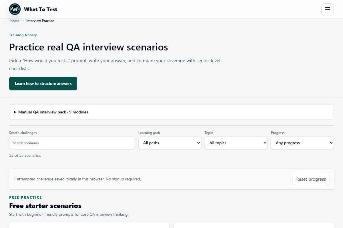 Interview scenario library: Scenario search and filters in the interview library.