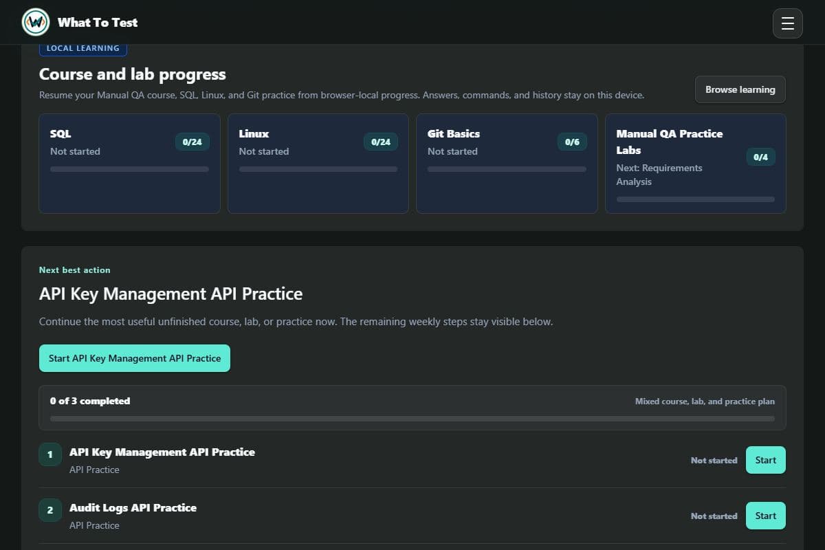 Course and lab progress: Course and lab progress overview in the example browser.