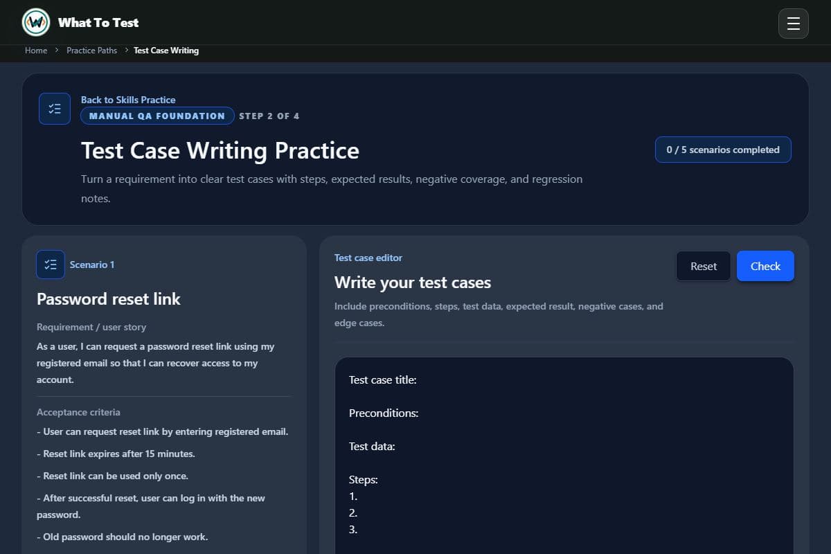 Test case design: Scenario context and the test case editor.